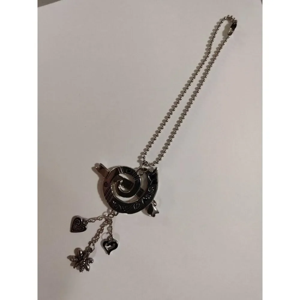 VTG Style High Maintenance Silver Tone Heart Flower Swirl Ribbon Charm Keychain